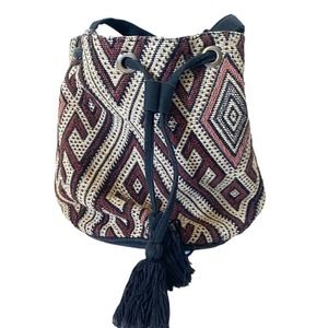 Boho Woven Crossbody Bucket Bag Purse